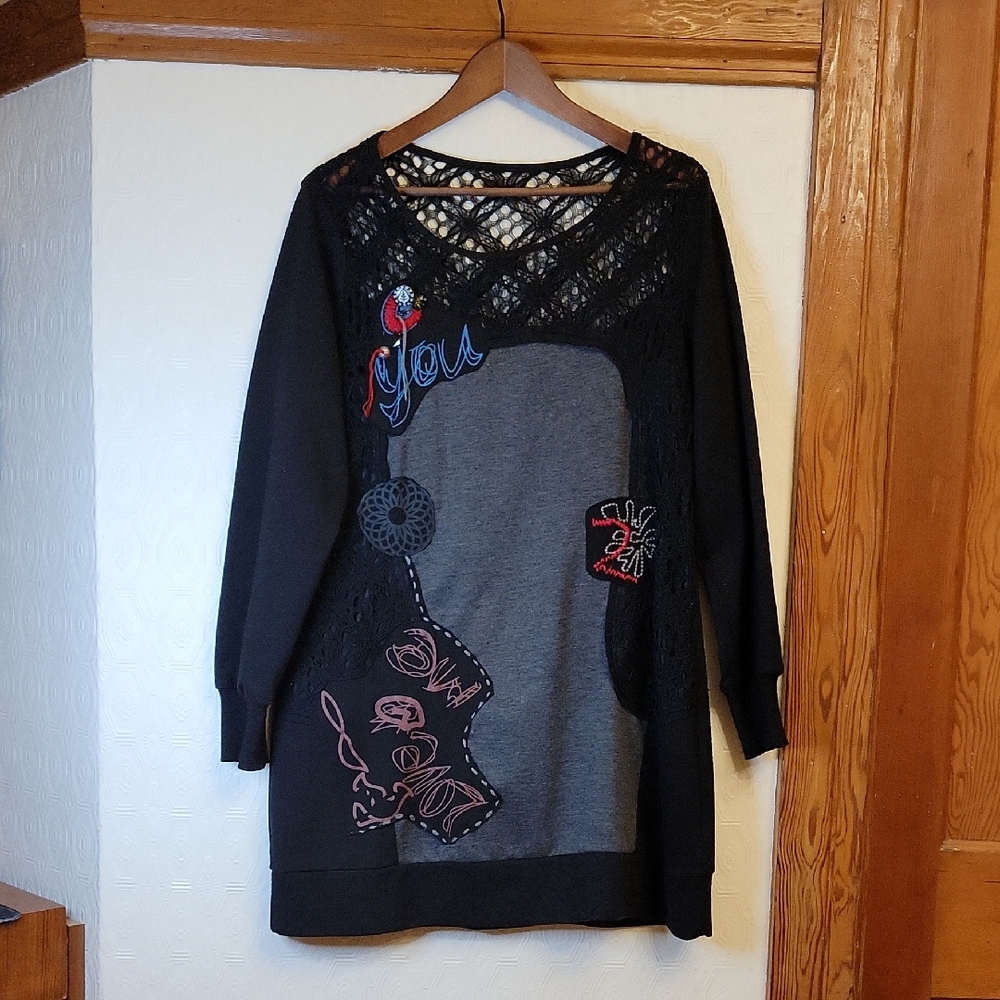 Desigual Style - Black and Grey Women's Dress with Embroidery